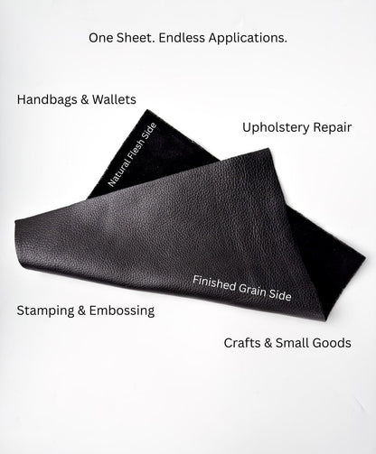 Natural Grain Cow Leathers: 12'' x 12'' Pre-Cut Leather Pieces (Black, 1 Piece)