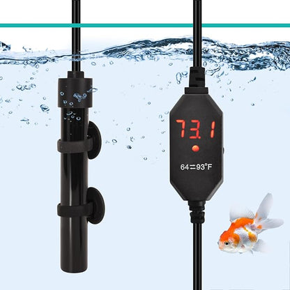 YOFOTHS Mini Aquarium Heater Alumina Ceramic, 50W Digital Display Thermostat, Compact Thumb-Size Fish Tank Heater with Temperature Control for 5-10 Gallon Betta Tanks (50W)