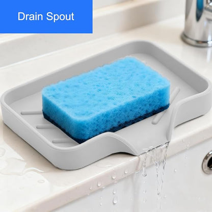 Sponge Holder with Drain Spout, Silicone Sponge Tray
