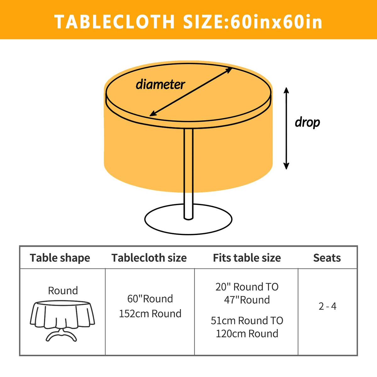 Halloween Goth Skull Tablecloth, Gothic Skeleton Table Cloth Waterproof, Halloween Kitchen Table Decor for Dining Holiday Party 60x60 Inch Round
