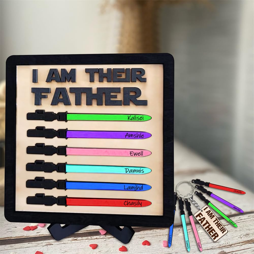 Personalized 3D I Am Their Father Sign, Custom Name I Am Father Wood Sign Plaques, Father's day Wood Sign Home Decoration, Fathers day Birthday Gifts for Dad Husband from Daughter Wife Son wife