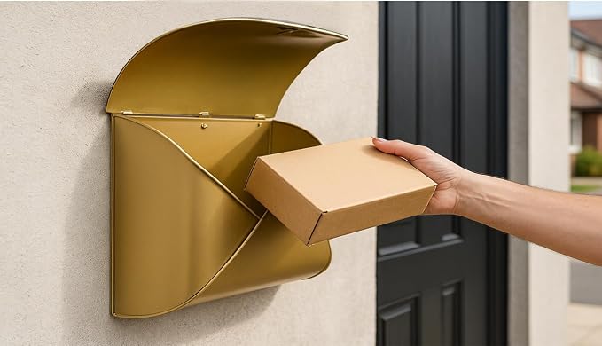 NACH Wall Mount Mailboxes, 12.5 x 10 x 5 inch Gold Finish Wall Mailboxes for Outside, Waterproof Mailboxes for Outside - Envelope Mailbox