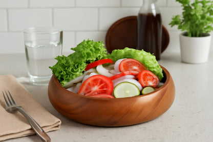 AMERIZONE Handcrafted Sheesham Wood Bowls Set.6.7 Inch Round Wooden Serving Bowls | Multipurpose Salad, Snack & Dessert Bowl (2 Pcs, 17x5 cm)