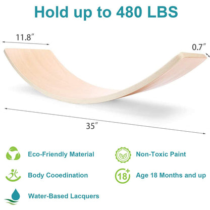 WOOD CITY Wobble Board, Wooden Balance Board Kids for Toddlers & Adults, Curvy Rocker Board for Yoga and Exercise Indoor & Outdoor, Open Ended Learning Toy Gift