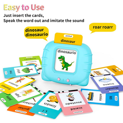Eaever Spanish English Bilingual Learning Toys, ABC Talking Flash Cards with 520 Sight Words, Autism Pocket Speech Toys, Toddler Toys for 2 3 4 5 6 Year Old, Easter Present Birthday Gift, Blue