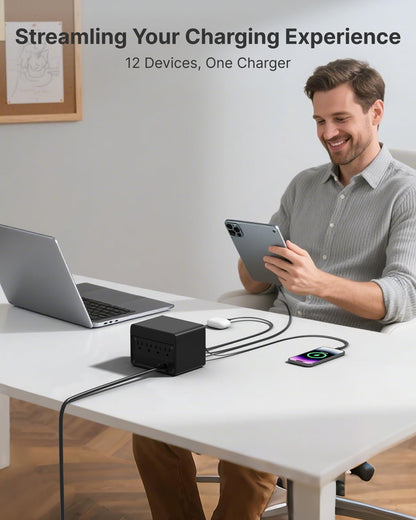 Gitryin 1 Micro USB, 1 Lightning, 4 Type-C Retractable Wall Chargers and 1 Power Strip, Desktop Modular Charging Station