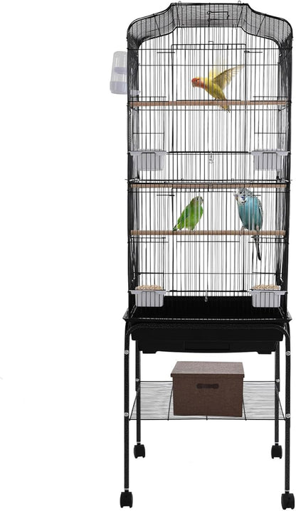 Large Bird Cage with Stand 54 Inch Standing Bird Cage with Removable Tray, Rolling Bird Cage Stand with Wheels for Parakeets, Parrot, Cockatiel, Pigeon, Finch Cage for Birds(Black)