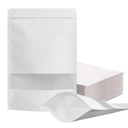 FireKylin 100 Pcs Paper Bags Resealable bags 3.5" x 5.5" Zipper Food Storage Bags, Stand Up, with Matte Window, Reusable, Sealable, for Packaging Products