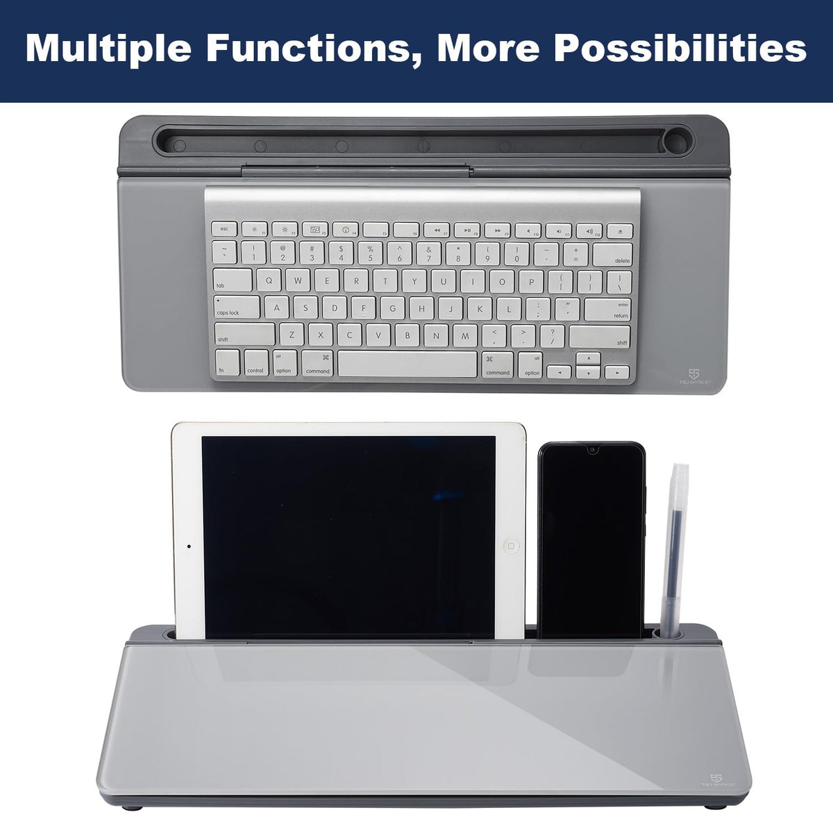 TSJ OFFICE Desktop Whiteboard Dry-Erase-Board - Computer Keyboard Stand White Board Surface Pad with Drawer, Desk Organizers with Accessories for Office, Home, School Supplies - Complete Grey