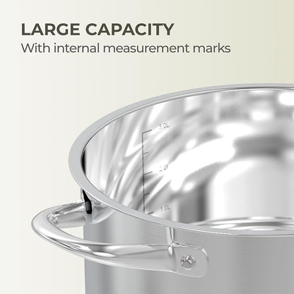 Sunhouse 6 QT Stainless Steel Stock Pot with Lid - Large Pot for Cooking | Stainless Steel Pot For Pasta, Soup, Spaghetti - Impact Bonding Base Big Pots for Canning, Boiling - Induction Compatible