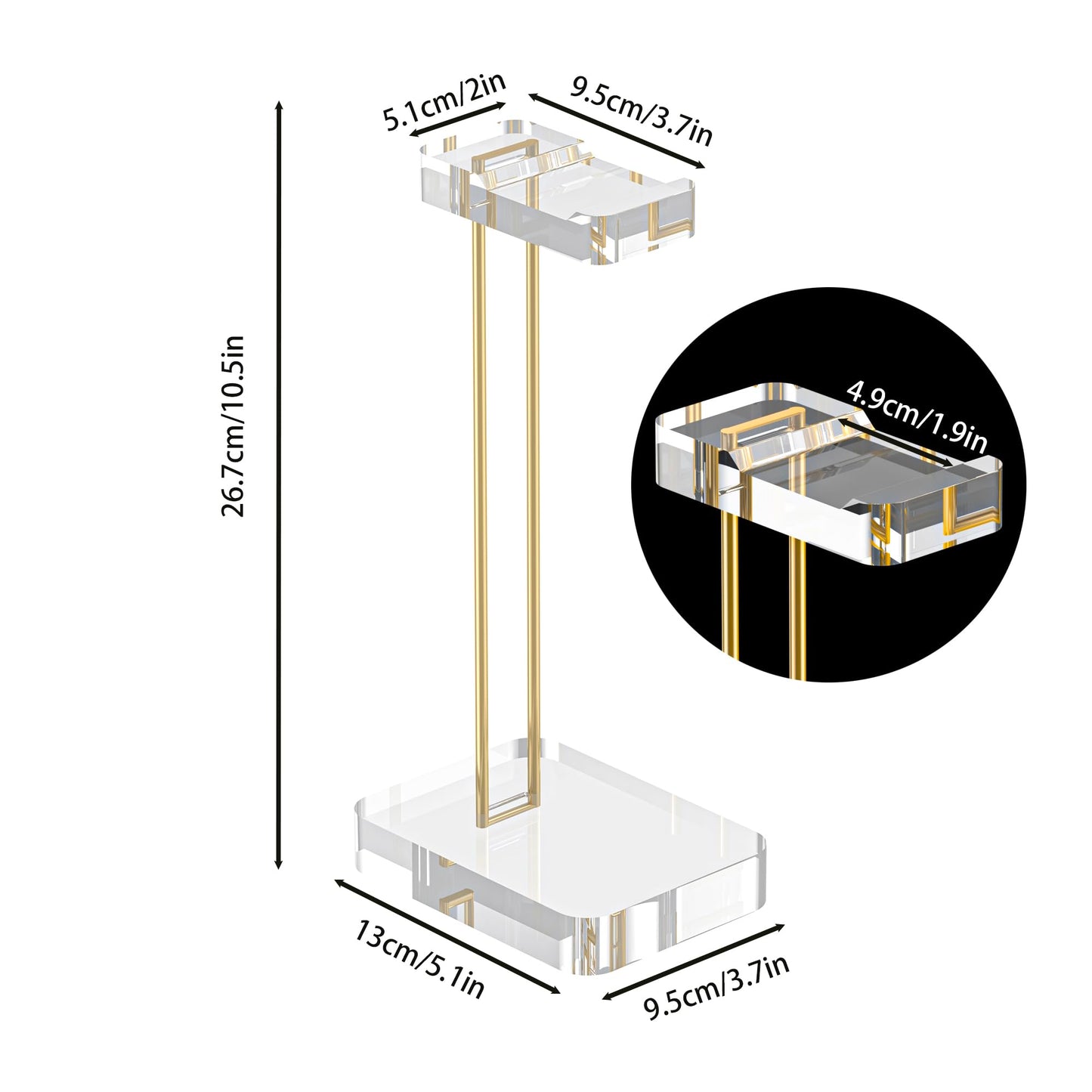 Headphone Stand Headset Holder for Desk, Solid Christal-Clear Acrylic with Gold Hardware Earphone Hanger for Gaming Room Office Accessories