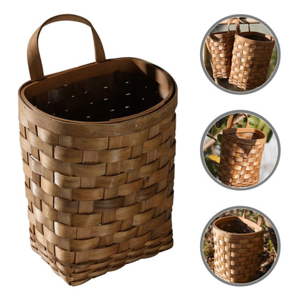 BESPORTBLE Wooden Wall Flower Basket Small Woven Basket Bread Basket Jute Hanging Basket Garlic Basket Hanging Wall Basket Wall Mount Baskets Potato Onion Storage Basket Wicker Vase, 25X17X13.5CM