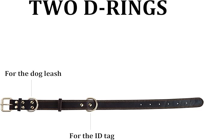 Leather Dog Collar, Heavy Duty Wide Dog Collar for Small,Medium,Large and Extra Large Dogs (M: 1" Wide for 15.2"-19.2" Neck, Dual Stitch - Brown)
