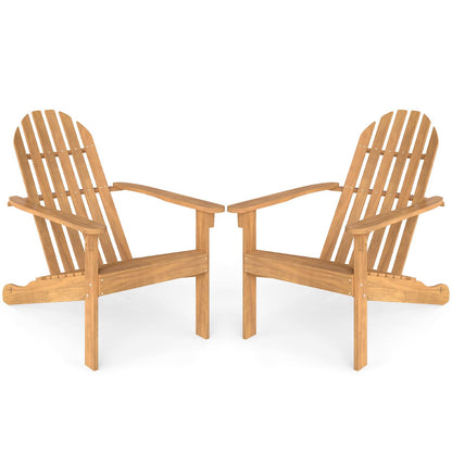 Tangkula Outdoor Adirondack Chair, Solid Acacia Wood Fire Pit Chair with Inclined Backrest, Curved Seat & Wide Armrests, Wooden Lawn Chair for Porch, Patio, Garden, Backyard, Deck (2, Natural)