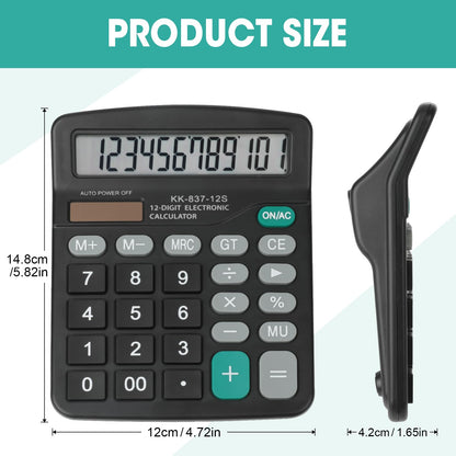 4 Pack Calculator Bulk, 12 Digits Calculators Desktop with Large LCD Display and Sensitive Butto, Solar and Battery Dual Power, Desk Calculator