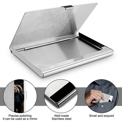 SENHAI 2 Pcs Business Card Holders, Professional Thumb-Drive Slide Out Business Card Case and Stainless Steel ID Name Wallet Credit Card Holder for Men and Women - Black
