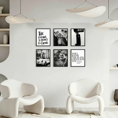 Trendy Black and White Wall Art Luxury Money Hair Rollers Girl Posters High Heels Motivational Quotes Home Decor for Bedroom Living Room Dormitory Modern Aesthetic Pictures Unframed 8x10 Inch