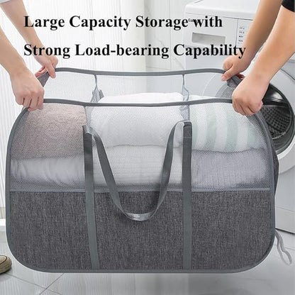 150L Collapsible Laundry Basket, 3-Compartment Foldable Hamper