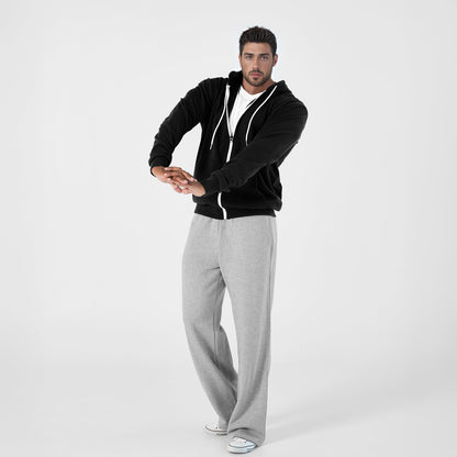 Ohoo Men's Zip Up Hoodie Lightweight Slim Fit Sweatshirt Full Zip Hooded Jacket / DCF002-BLACK-M