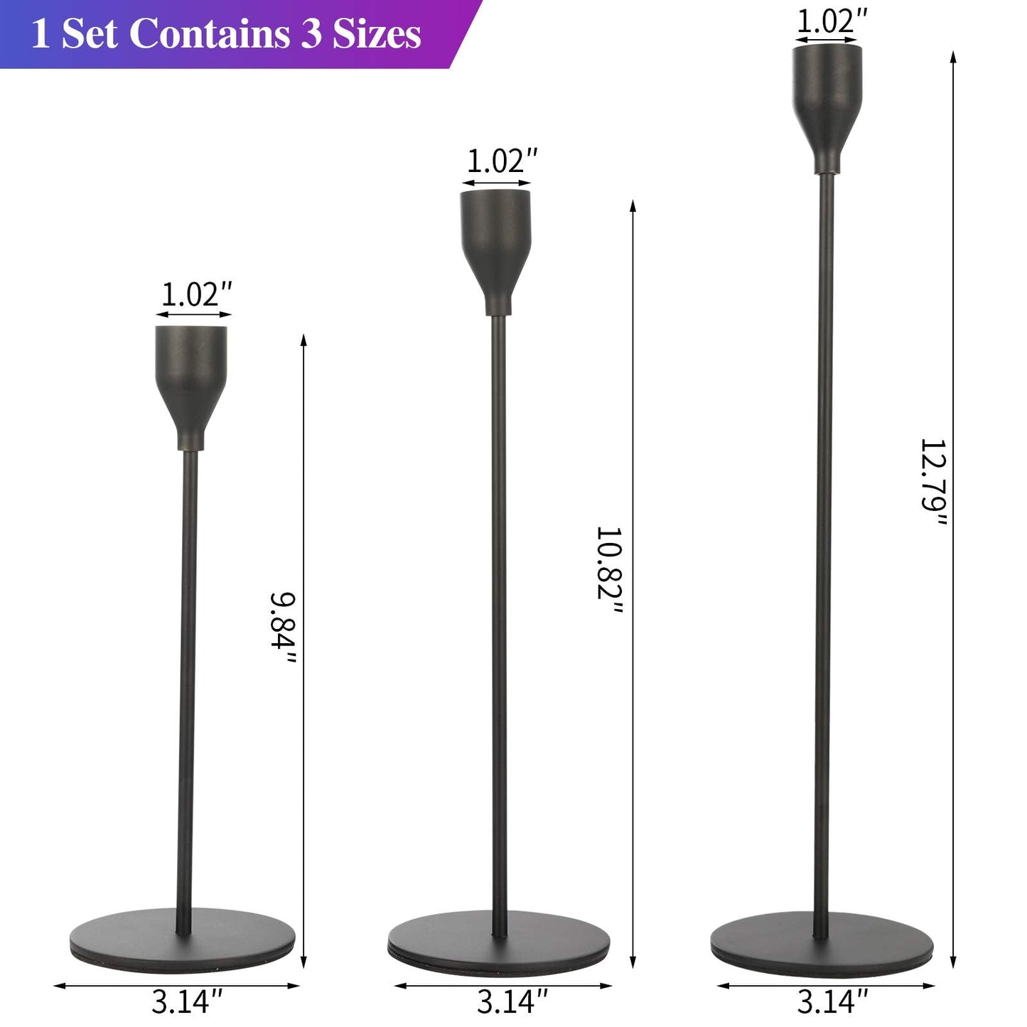 Anndason Set of 6 Black Taper Candle Holders Decorative Candlestick Holder for Home Decor, Wedding, Dinning, Party, Anniversary (Black)