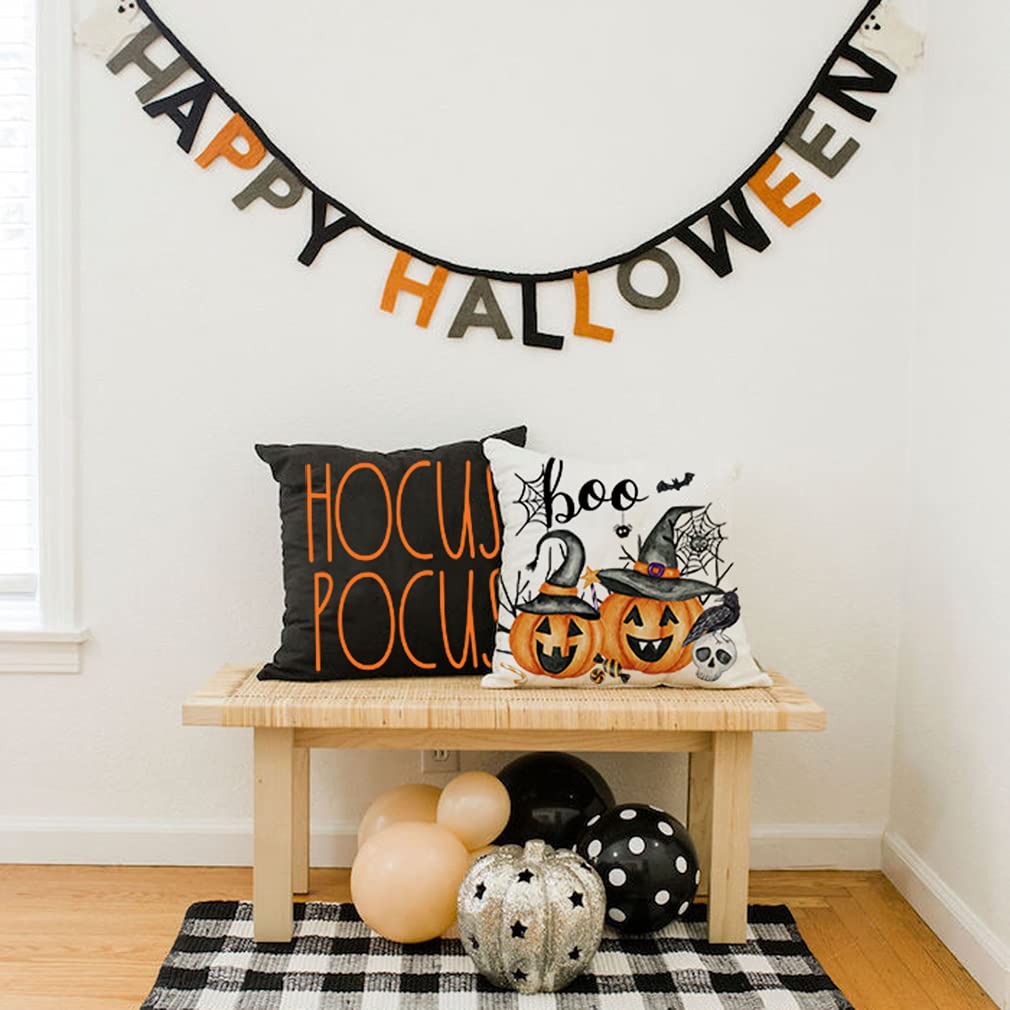 PANDICORN Halloween Throw Pillow Covers, Halloween Decorations, Witch Leg Pumpkin Spider Web Cute Skeleton Ghost Decor for Home Living Room Couch Decor Set of 8(Black,Beige,Orange,18x18 Inch)