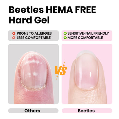 Beetles Hema Free Hard Gel for Nails,2.12 oz 9 in 1 Hard Gel for Nail Extension & Strengthening Broken Nail Repair with Flat Brush 100 Pcs Nail Forms UV LED Lamp Cured Salon Nail Technicians Women