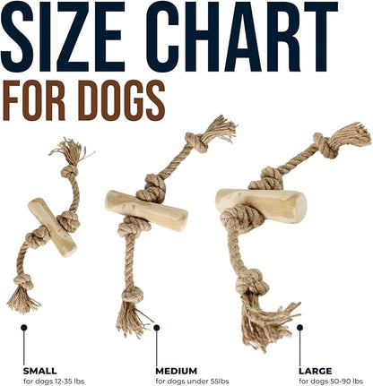 Coffee Wood Tug for Dogs, Medium Toys Made of Real Coffee Wood and Hemp Rope - 100% Natural - Real Wood Chew Stick, Stress Relief, Training and Rewards