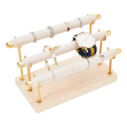 NBEADS 3-Tier Ring Display Stands, Wood Detachable Ring Organizer, Wooden Ring Holder with Golden End Jewelry Storage Organizer Tower Ring Display Jewelry Shelf (RDIS-WH0009-009-US6)