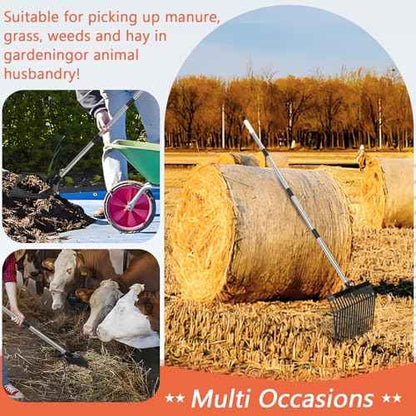 Manure Fork, Manure Fork Replacement Head ? Heavy Plastic Horse Manure Fork with 69 Inch Spliced Extension Rod, Long Handle Fork for Hay, Compost, Barn, Horse Stable & Gardening£¨Black£©