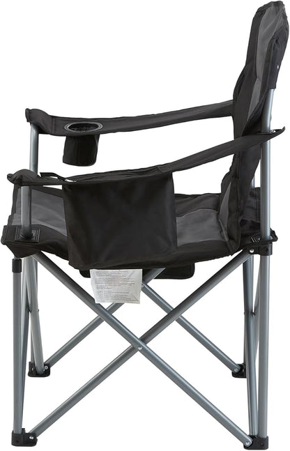 VEVOR Oversized Camping Folding Chair, Portable Heavy Duty Outdoor Quad Lumbar Back Padded with Side Pockets, Cup Holder and Cooler Bag for Beach, Lawn, Picnic, Fishing, Backpacking, Black