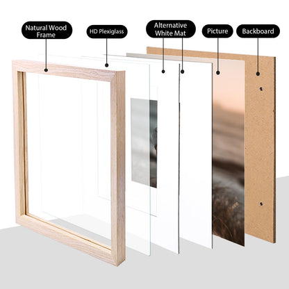 KINLINK 12x12 Picture Frames, 4 Pack Natural Solid Wood Square Frames for Art, 8x8 Matted or 12x12 Frame without Mat, Wall Display Photo Frame