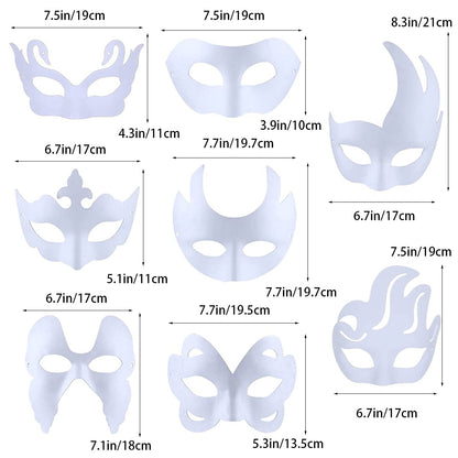 Qavctw 16PCS DIY White Masks Paper Cosplay Christmas Party Mask Unpainted Plain Craft Masquerade Masks for Christmas Mardi Gras Party Mask