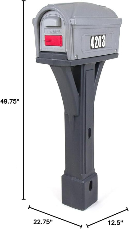 Simplay3 Classic Plastic Residential Mailbox & Post Mount Combo Kit with 2 Access Doors - Light Gray/Dark Gray
