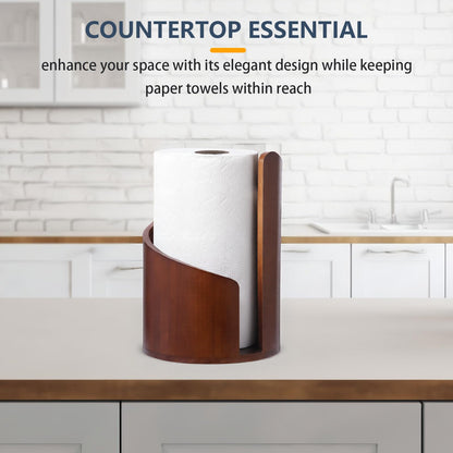 Paper Towel Holder Countertop with Wood Round Base and Iron Holder,Holds Mega Roll,Holder Stand for Kitchen Roll Organize,Wooden Paper Towel Holder for Kitchen Dining Table Home Decor
