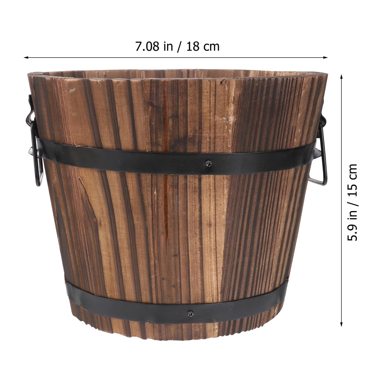 DOITOOL Rustic Wooden Barrel Planter: Wood Whiskey Barrel Bucket Flower Pots Indoor Outdoor Plants Boxes Container for Home Garden Patio Backyard - 7.08 x 5.9 x 5.1 inches (Large)