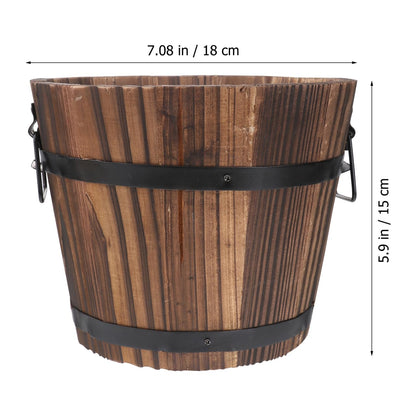 DOITOOL Rustic Wooden Barrel Planter: Wood Whiskey Barrel Bucket Flower Pots Indoor Outdoor Plants Boxes Container for Home Garden Patio Backyard - 7.08 x 5.9 x 5.1 inches (Large)