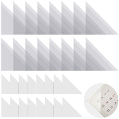 16 Packs Desk Calendar Corner Protectors Plastic Peel and Stick Calendar Corners Protectors with Double Sided Adhesive Tape for Keep Paper Flat and Avoid Book Pages Curling, Clear, 3 x 3 Inches