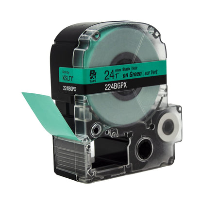 Epson LABELWORKS 224BGPX Genuine PET (Polyester) Tape Cartridge - Black on Green Label Maker Tape - 1" (24MM) Wide, 30'