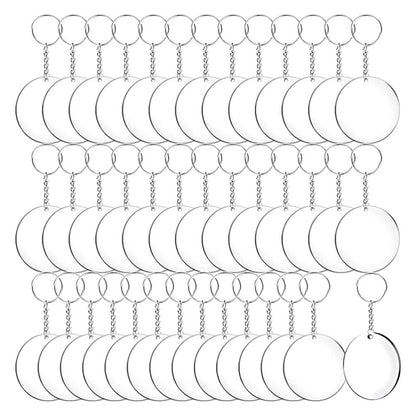 EXCEART 40 Sets Acrylic Keychain Blanks with Key Chain Rings 2.55 Inch Ornaments Blanks with Holes Clear Discs Circles for DIY Crafts Projects