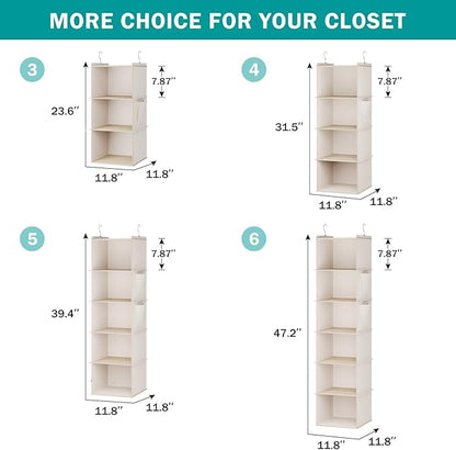 YOUDENOVA Hanging Closet Organizer, 4-Shelf Closet Hanging Storage Shelves