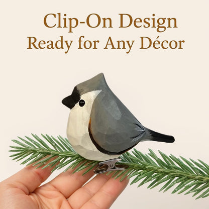 WOODEN ISLANDS Hand-Carved Wooden Bird Clip – Gray Tufted Titmouse Figurine, Handmade Ornament, Gift Boxed for Bird Lovers, Home Decor, Especially for You