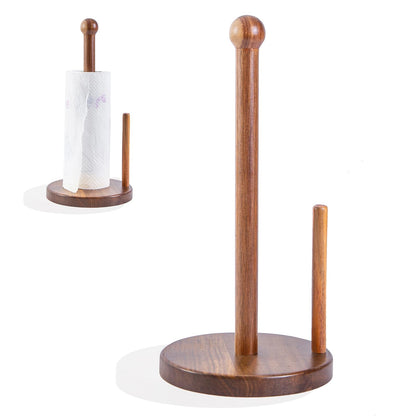 14" Acacia Wooden Paper Towel Holder, 6.7" Large Heavy Base Wooden Kitchen Towel Roll Stand Organizer Free Standing, Rustic Farmhouse Paper Towel Holder Stand, Standing Paper Towel Roll Holders
