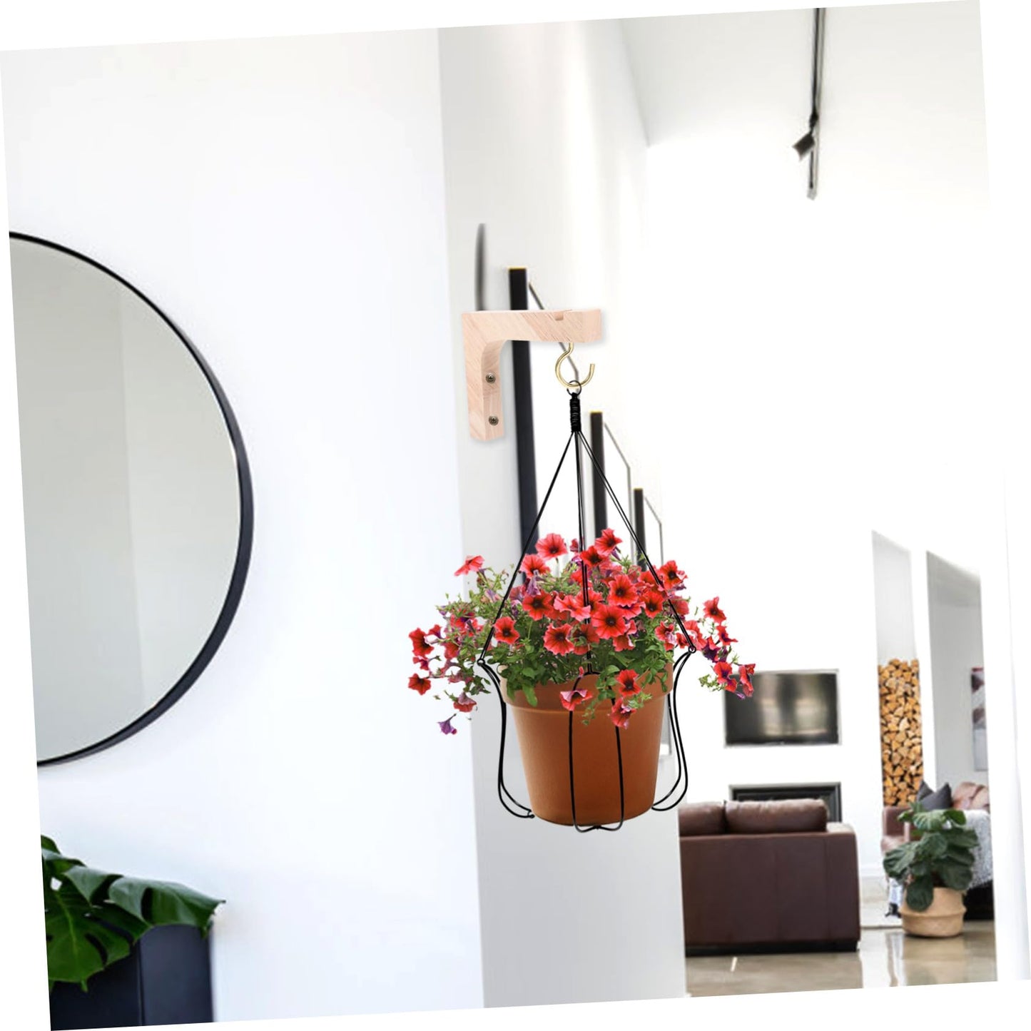 Kichvoe Wooden Plant Hanger Hooks 2pcs Heavy-Duty Wall-Mounted Indoor Plant Hanging Brackets for Flowerpots with Natural Wood Finish Suitable for Patio and Garden