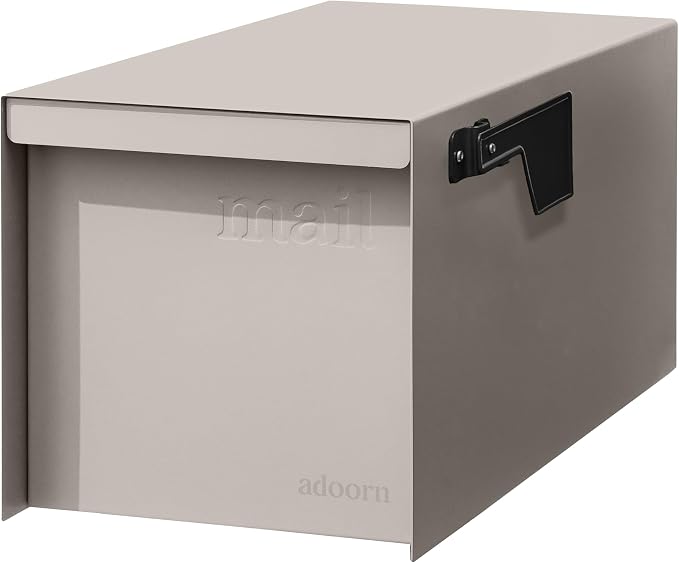 Adoorn Post Mount Outdoor Mailboxes - Large Decorative Mailbox for Letters and Packages - Weatherproof Construction - Durable Steel - Magnetic Closure - 9.5” H x 9.5” W x 20.75” D - Sandstone