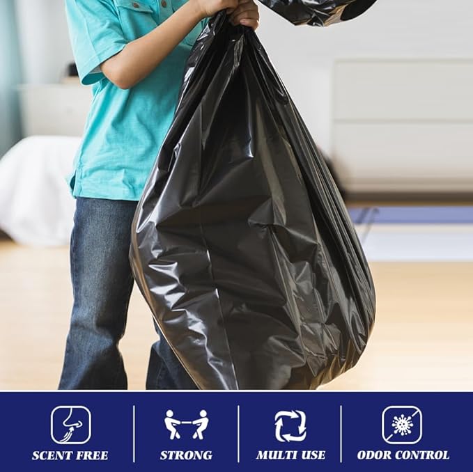 Teivio Black Trash Bags 20-25 Gallon 60 Count | Large Multipurpose | Fit 18