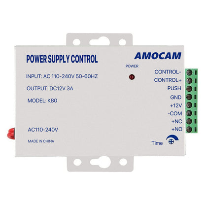 AMOCAM K80 Power Supply Control, AC 110-240V to DC 12V Power Supply for Door Access Control System, Video Doorbell, Electric Strike Lock, Bolt Lock, Magnetic Lock, Power Supply Controller
