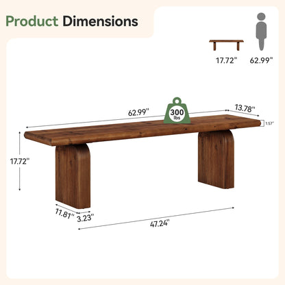 TRIBEWOOD 62.99-Inch Solid Wood Entryway Bench, Farmhouse Indoor Wooden End of Bed Bench for Entryway, Hallway, Bedroom, Dining Room, Living Room, Easy Assembly, Rustic Brown