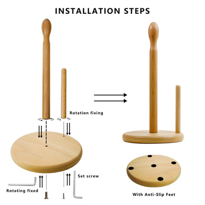 JURHSDEGD Wooden Paper Towel Holder – Weighted Wide Base, Fits Jumbo & Standard Rolls, One-Hand Tear, Kitchen Countertop Organizer