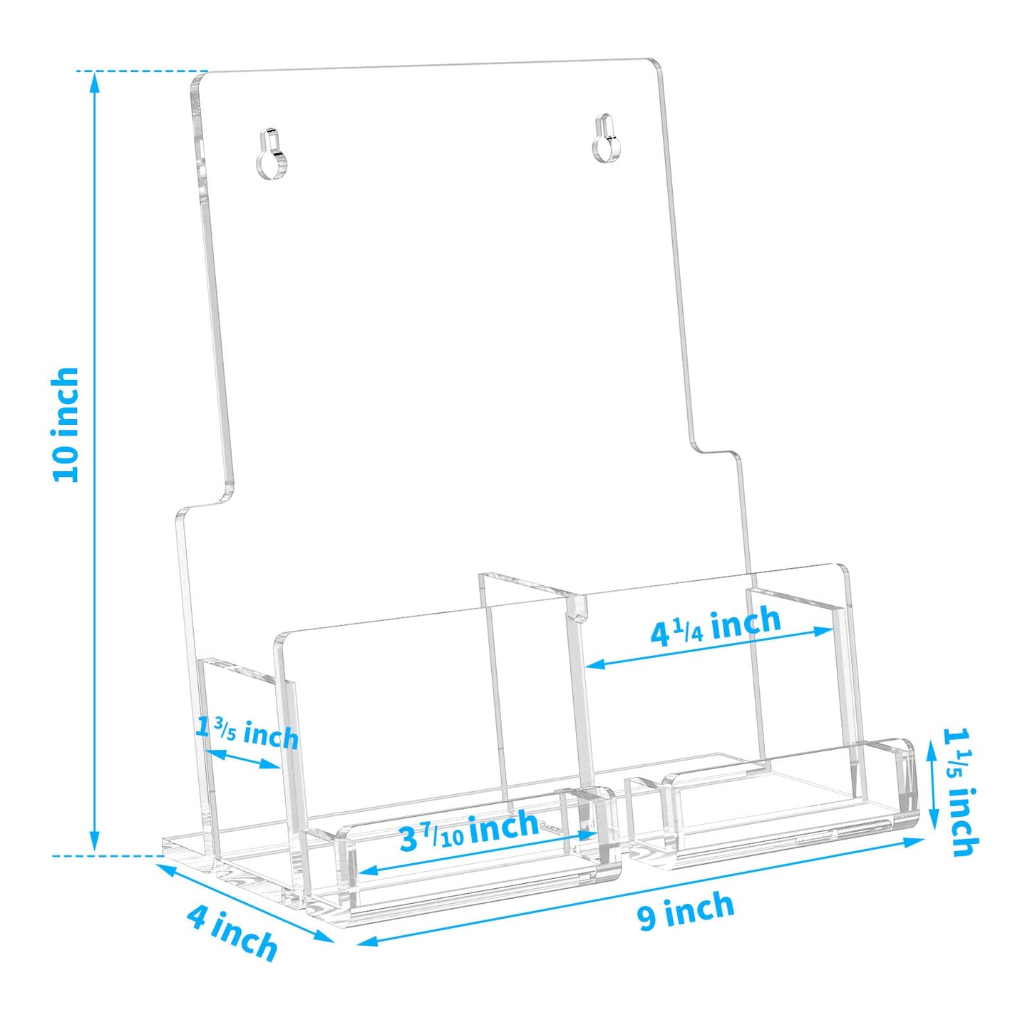 Acrylic Brochure Holder 8.5 x 11 inches , Clear Brochure Display Wall Mount Stand with Acrylic Business Card Holder, Plastic Flyer Display Stand for Magazine, Pamphlet, Booklets, Menu, Journals(2-Packs )