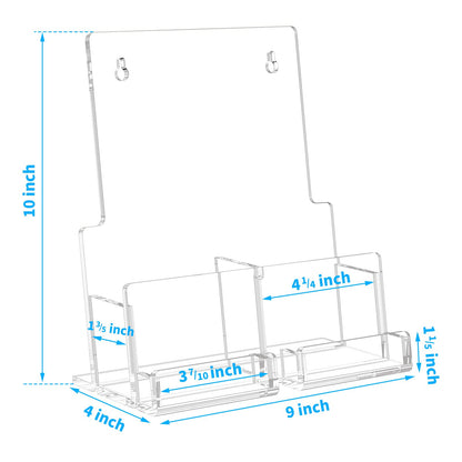 Acrylic Brochure Holder 8.5 x 11 inches , Clear Brochure Display Wall Mount Stand with Acrylic Business Card Holder, Plastic Flyer Display Stand for Magazine, Pamphlet, Booklets, Menu, Journals(2-Packs )